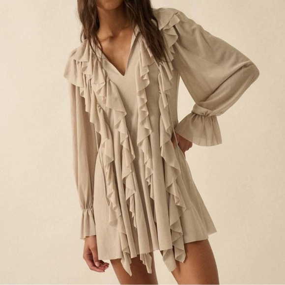 NWT Promesa Ruffle Romper Little Dress Tan - Picture 7 of 11